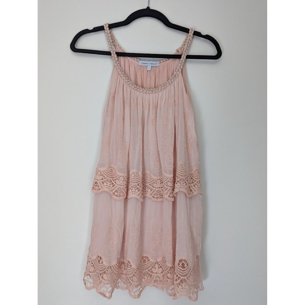 Tempo Paris Light Pink Silk Blend Embroidered Tank